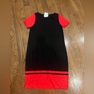 Allude M cashmere Black and Red Short Sleeve Dress